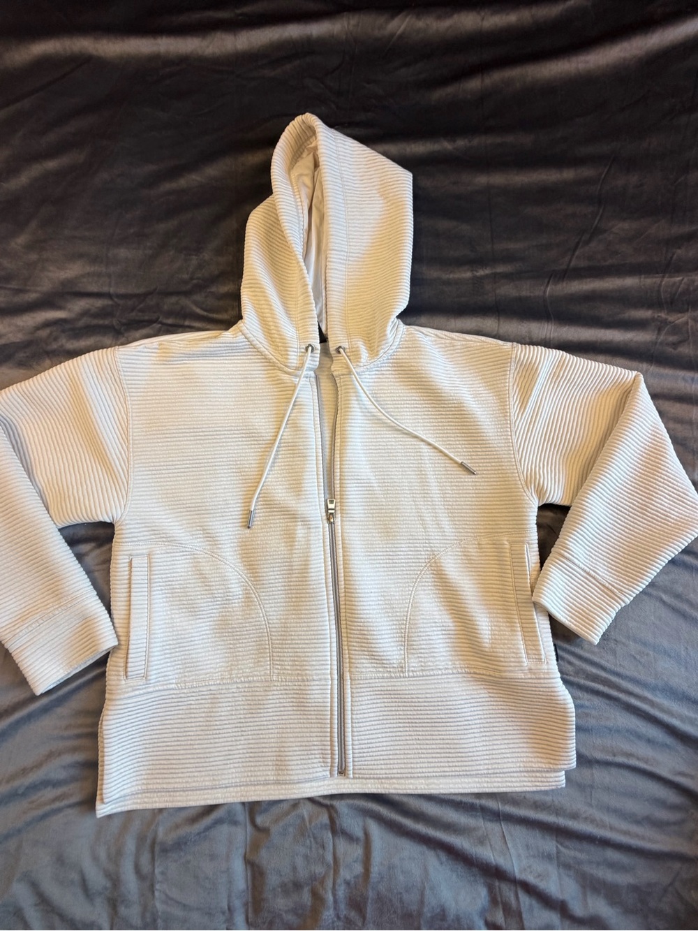 DKNY Cream Ribbed Hooded Zip Cardigan